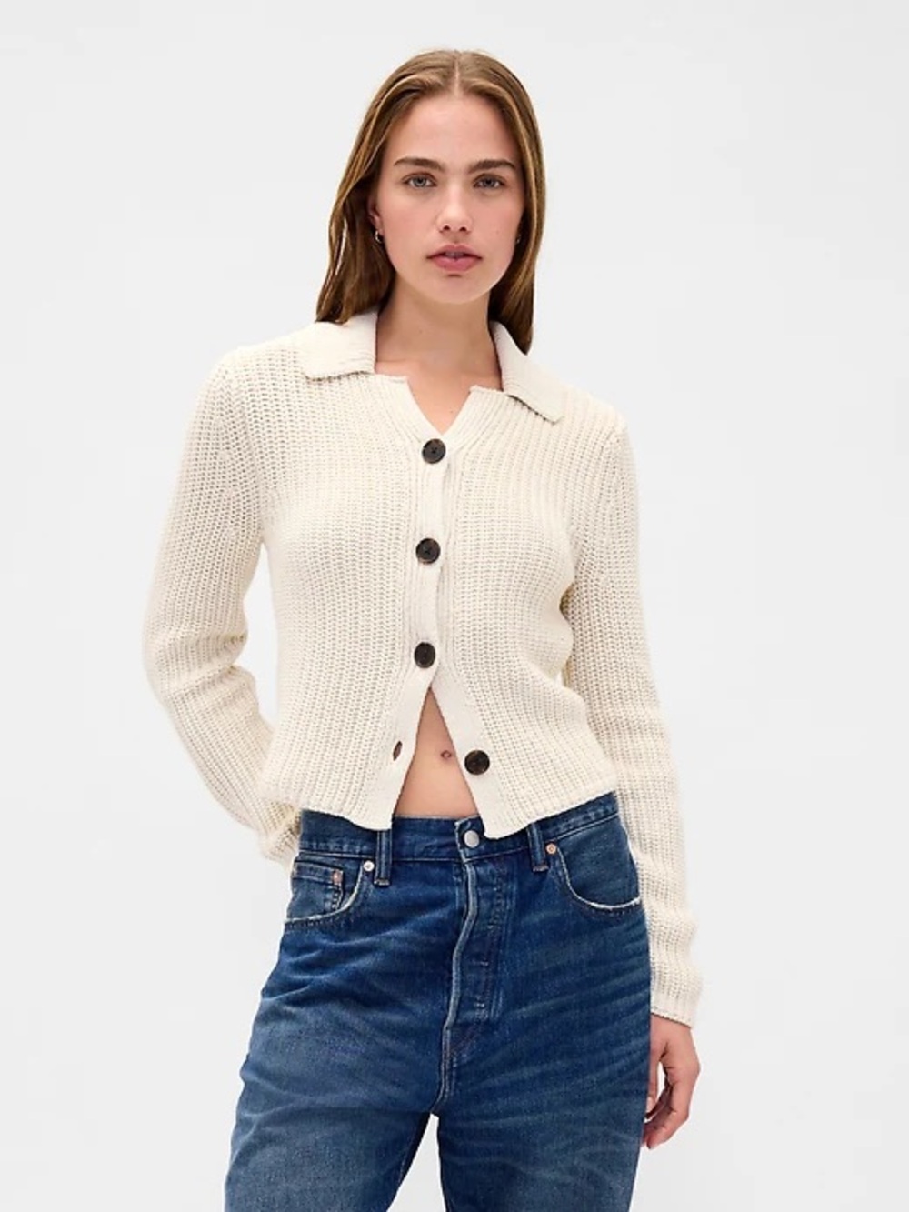 GAP 100% Cotton Collared Button-Front Cardigan